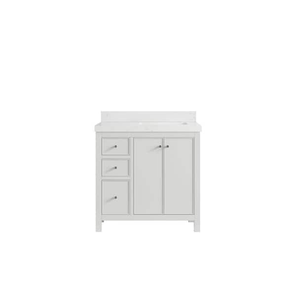 Willow Collections Chicago 36 in. Right Offset Sink Freestanding White Bath Vanity with Empira White Qt. Top Unassembled