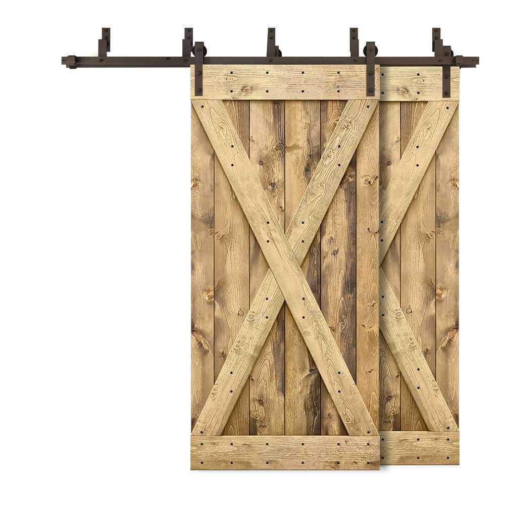 52 in. x 84 in. X Bypass Weather Oak Stained DIY Solid Wood Interior Double Sliding Barn Door with Hardware Kit price history on PriceWatchPro