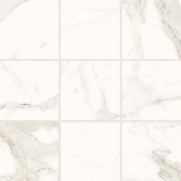 Magnifica ERA Calacatta Super White 4 in. 4 in. Geometric Honed Porcelain Mosaic Floor and Wall Tile (4.84 sq. ft./case)
