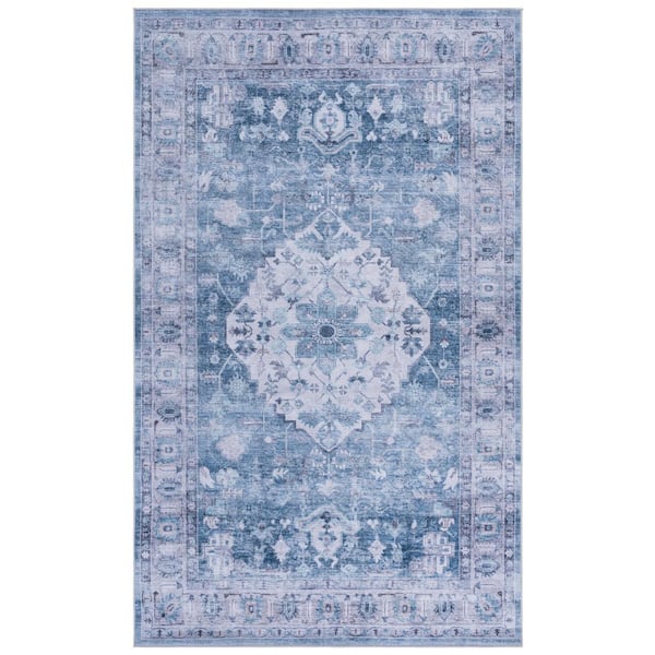 SAFAVIEH Tucson Blue/Gray 9 ft. x 12 ft. Machine Washable Aztec Medallion Area Rug