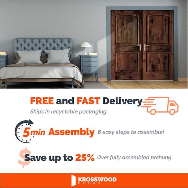 24in. x 80in. Arch Top Knotty Wood Provincial Stain Left-Hand Assembly Required Interior Door Kit w/QuickAssemble Jamb