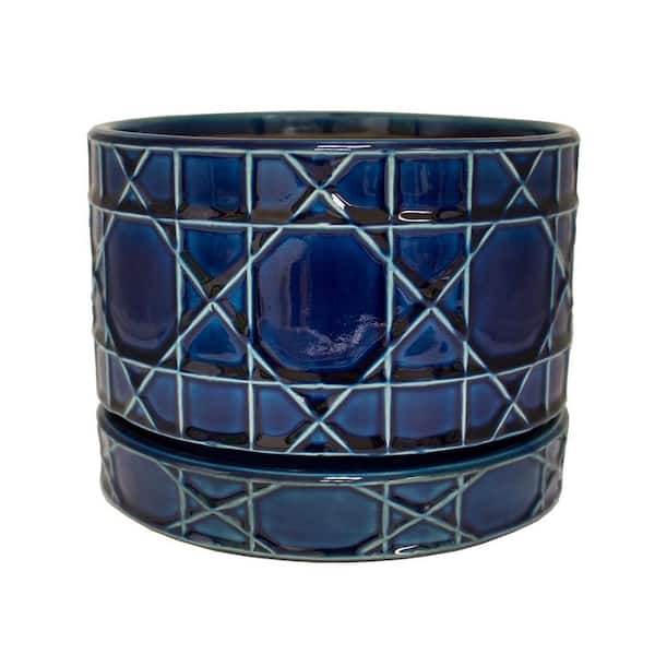 Trendspot 8.5 in. Dia Cobalt Blue Carlysle Ceramic Bowl Planter