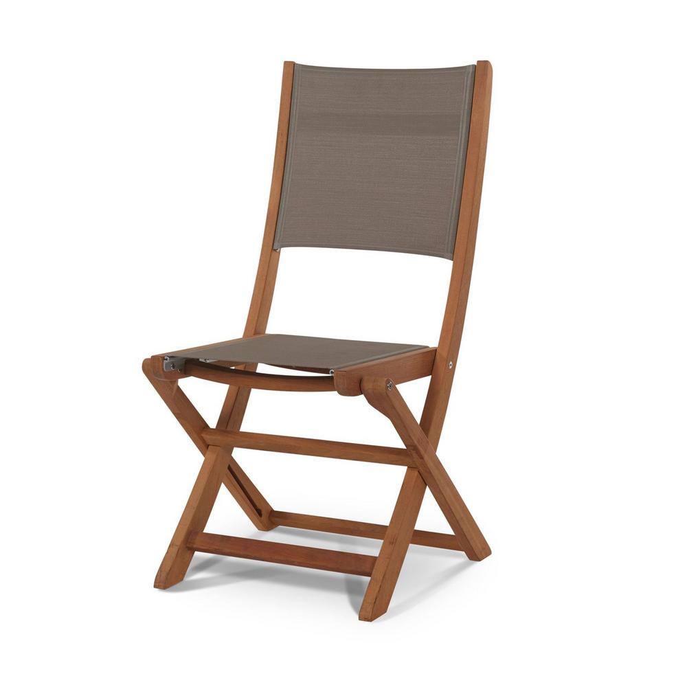 Lucas Folding Teak Outdoor Dining Chair with Taupe Textilene Fabric