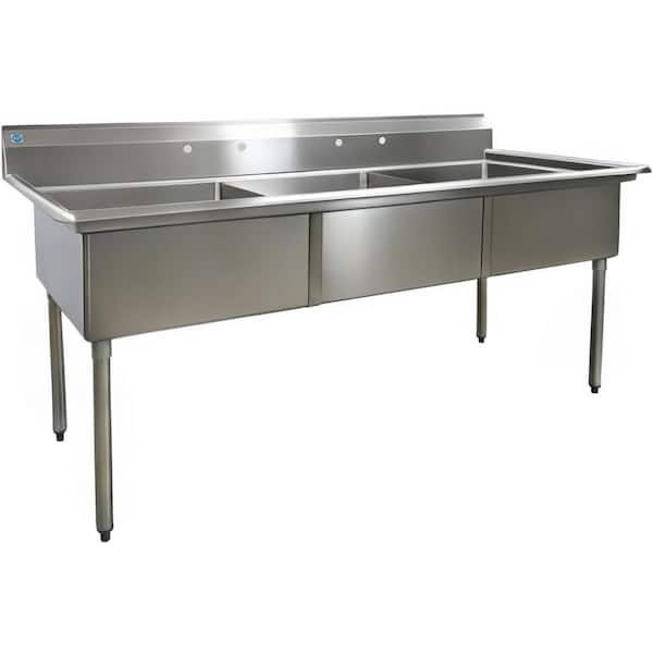77 in. Freestanding Stainless Steel Commercial NSF 3 Compartments Sink EC3T24 18-Gauge