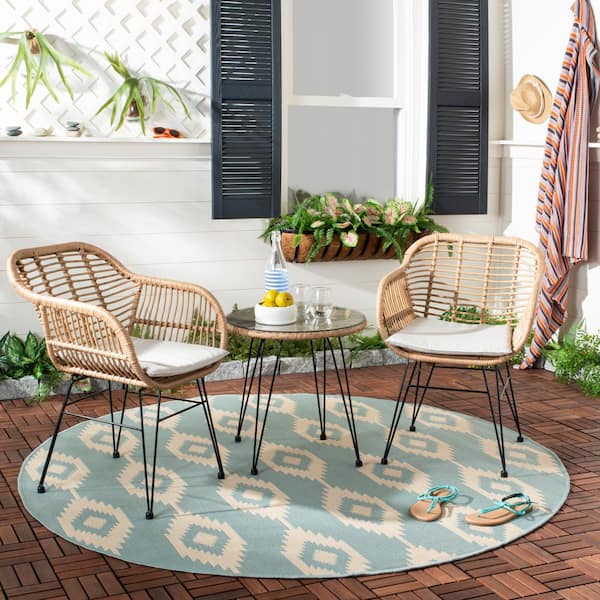 Alton Light Brown 3-Piece Wicker Outdoor Bistro Set with Beige Cushions