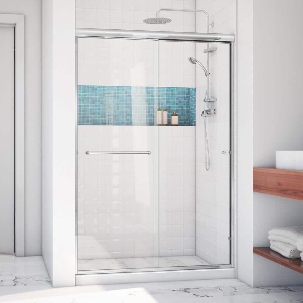 Chrome 44-48" W x 70.38" H Semi-Frameless Sliding Shower Door