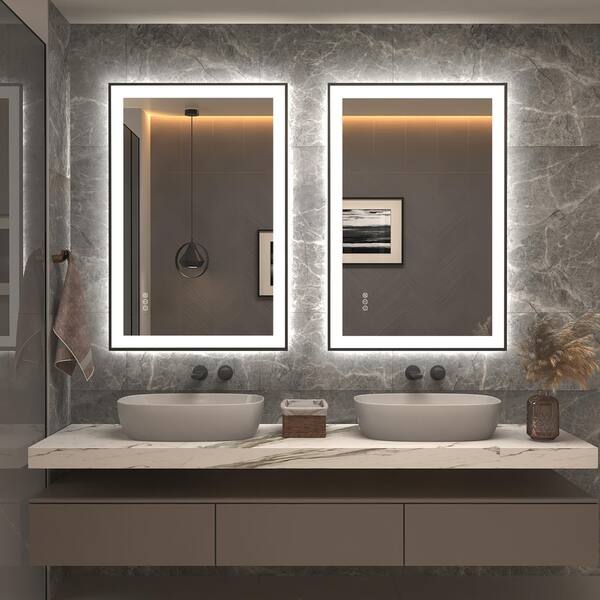 WELLFOR V11 24-in x 36-in Lighted LED Fog Free Surface/Recessed Mount Silver Mirrored Soft Close Medicine Cabinet with Outlet