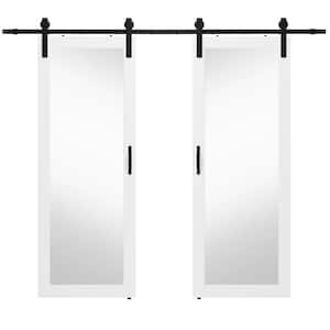 60 in. x 84 in. (Double 30 in. Doors) 1 Lite, Mirrored Glass, White, Finished, MDF Sliding Barn Door with Hardware Kit