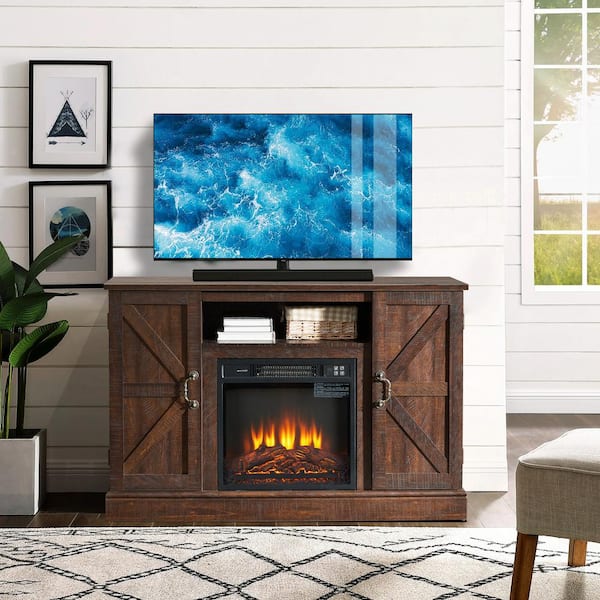 SUNRINX 47 in. Freestanding Electric Fireplace TV Stand in Espresso