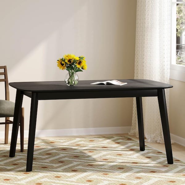 Noble House Layla Mid-Century Modern Matte Black Wood 4-Legs Dining Table 6 seater