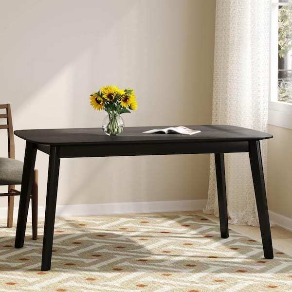 Noble House Layla Mid-Century Modern Matte Black Wood 4-Legs Dining ...