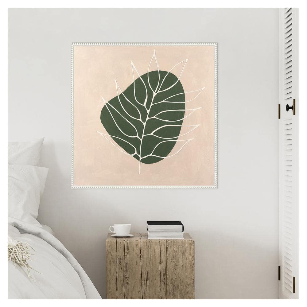 Peace Offering IV Green Leaf Abstract Canvas Wall Art with White Floater Frame