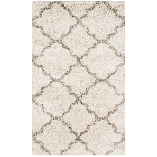 SAFAVIEH Hudson Shag Ivory/Gray Doormat 2 ft. x 4 ft. Geometric Quatrefoil Area Rug