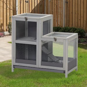 2 Layers Tier Wood Hamster Cage,Pet Habitat with Run,Pull-Out Tray Ramp,Hutch for Small Animals Rabbit