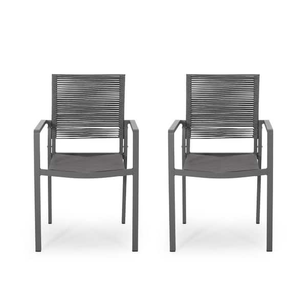 Anky Dark Gray Aluminum Outdoor Lounge Chair, Dining Chair (Set of 2)