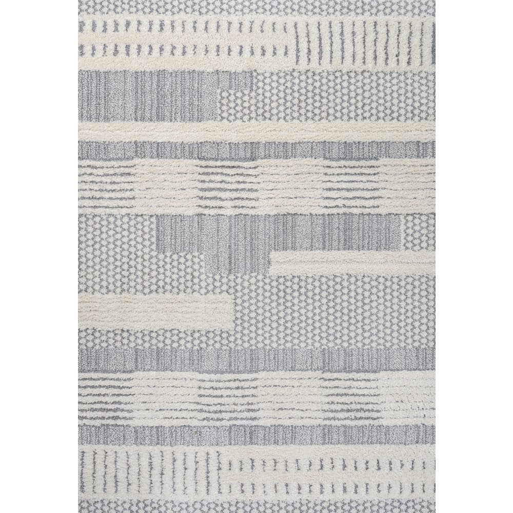 Gray and Cream Abstract Geometric 4' x 6' Shag Area Rug