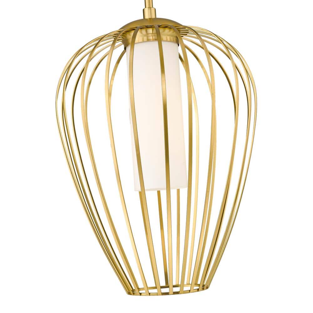 Modern Gold 12" Glass Pendant Light with Opal Shade
