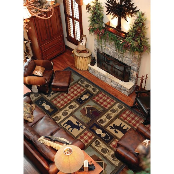 Hickory Brown/Red 6 ft. X 9 ft. Plaid with Deer Area Rug