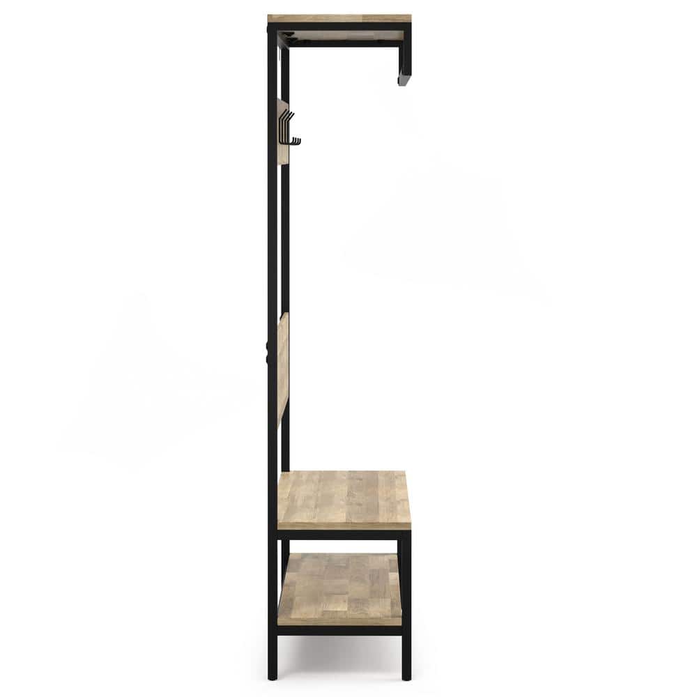 Natural Mango Wood Industrial Hall Tree with Storage Bench