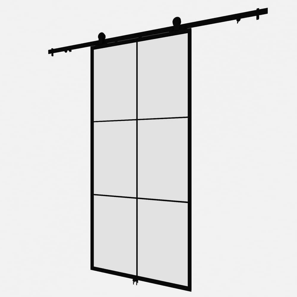 Lexington 37 in. x 84 in. Full 6-Lite Clear Glass Black Metal Sliding Barn 