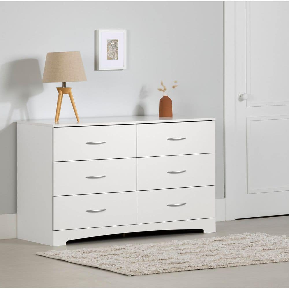 Pure White Laminated Particle Board Double Dresser with 6 Drawers