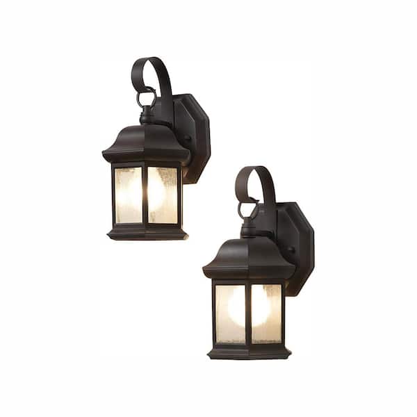 Hampton Bay 1-Light Bronze Outdoor Wall Lantern Sconce with Seeded Glass (2-Pack)