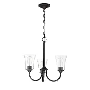 Gwyneth 3-Light Flat Black Finish with Seeded Glass Transitional Chandelier for Kitchen/Dining/Foyer No Bulb Included