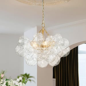 Neuvy 23.7 in. 3-Light Brushed Gold Chandelier with Etched glass Shades for Dining Room