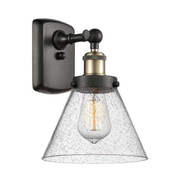 Innovations Cone 1-Light Black Antique Brass, Seedy Wall Sconce with Clear Glass Shade