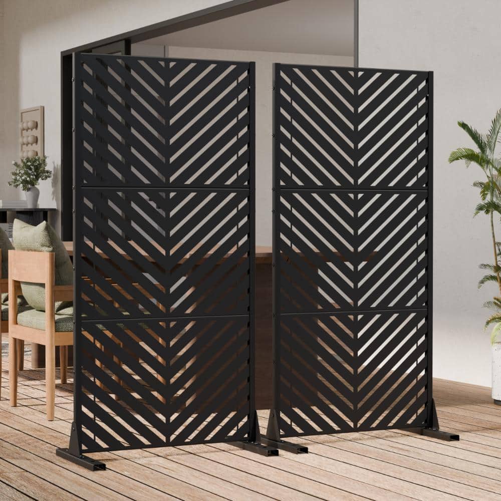 60 in. x 30 in. Black Decorative Garden Screens Set Outdoor Metal Garden Fence Freestanding Privacy Screen with Panels