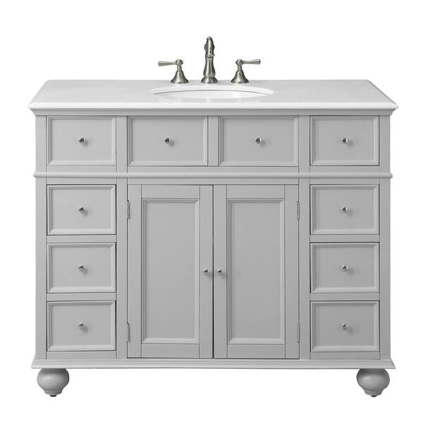 Home Decorators Collection Hampton Harbor 44 in. W x 22 in. D x 35 in. H Bath Vanity in Dove Grey with White Marble Vanity Top