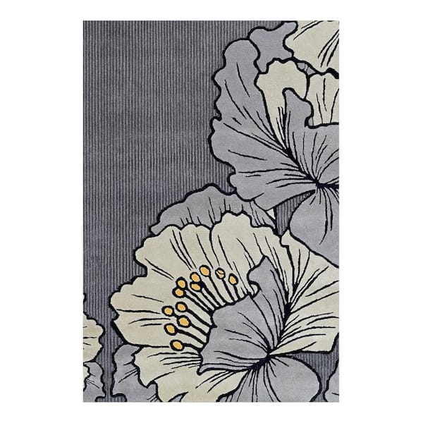 Flora Grandeur Bloom Handcrafted Wool Area Rug Grey 6 ft. x 9 ft.