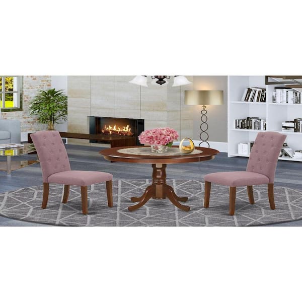 East West Furniture 3-Piece Mahogany Finish Solid Wood Top - Round Dining Room Set - Seats 4
