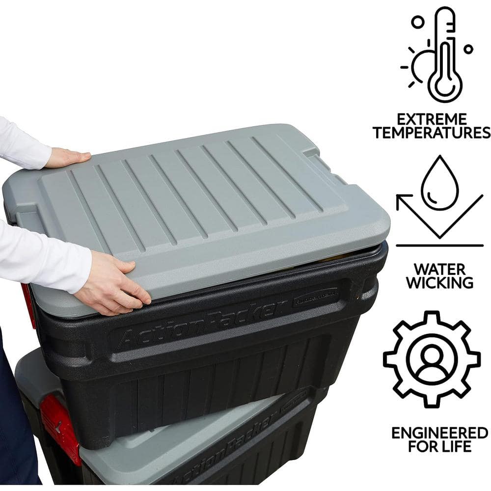 24 Gallon Black and Gray Stackable Lockable Storage Box