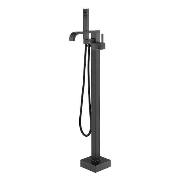 CASAINC Matte Black Single-Handle Floor-Mounted Bathtub Faucet High Flow Bathroom Tub Filler with Hand Shower