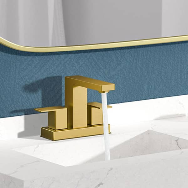4 in. Centerset Double Handle Bathroom Faucet with ‎Waterfall in Gold