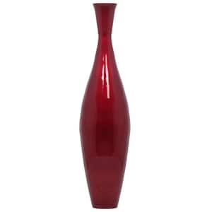 Tall 43" Inch Modern Bamboo Narrow Trumpet Floor Vase Red Metallic Finish