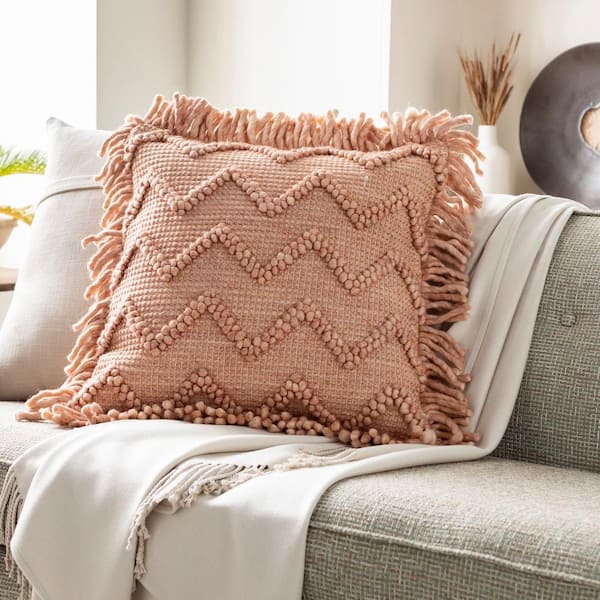 Artistic Weavers Paxton Pale Pink Hand Woven/Fringe Polyester Fill 20 in. x 20 in. Decorative Pillow