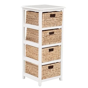 Seabrook White 4-Tier Storage Unit with Natural Baskets