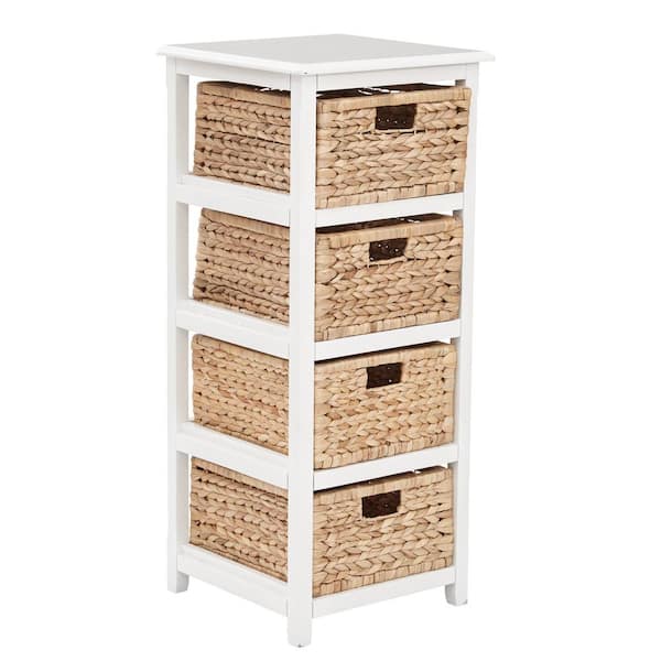OSP Home Furnishings Seabrook White 4-Tier Storage Unit with Natural Baskets