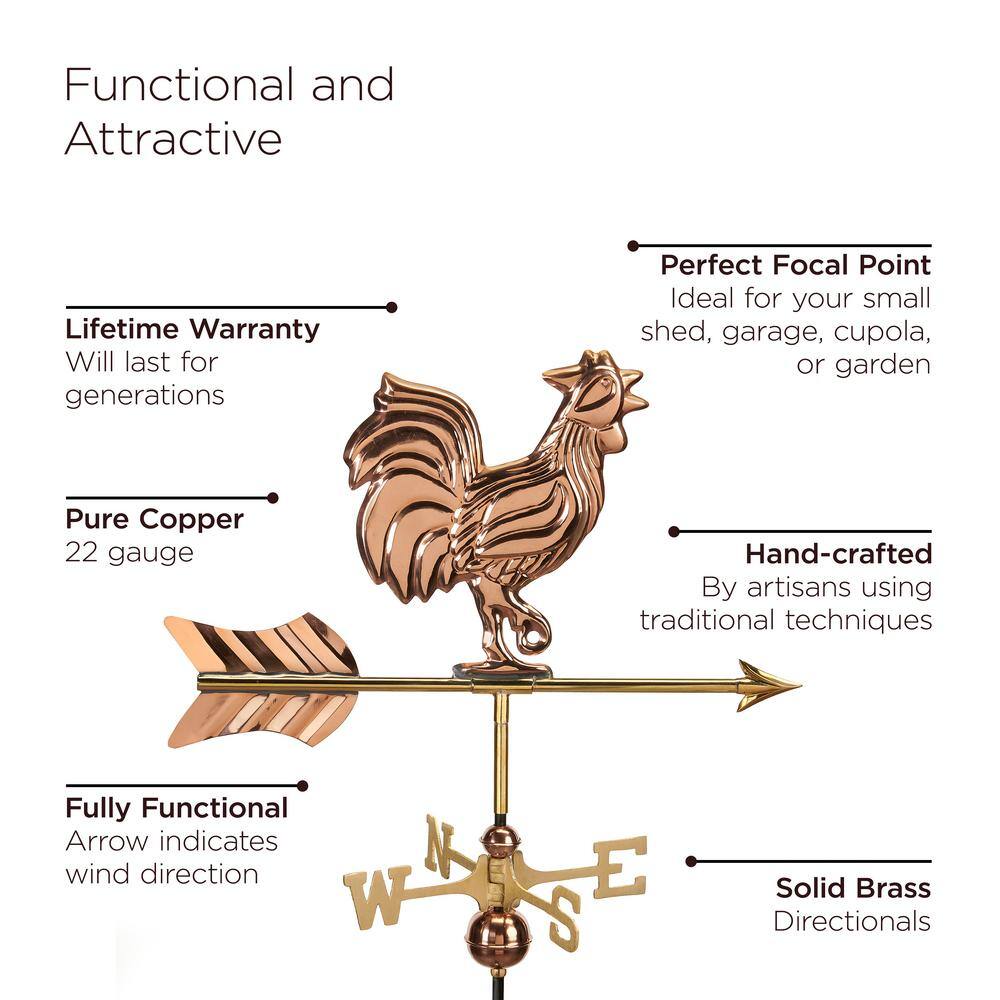 Copper Rooster Cottage Weathervane with Roof Mount