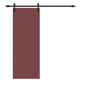Modern Classic 30 in. x 80 in. Maroon Stained Composite MDF Paneled Interior Sliding Barn Door with Hardware Kit