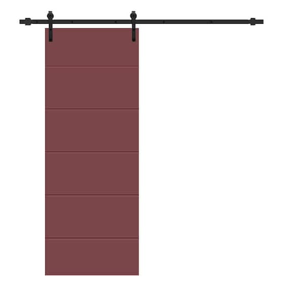 CALHOME Modern Classic 30 in. x 80 in. Maroon Stained Composite MDF Paneled Interior Sliding Barn Door with Hardware Kit