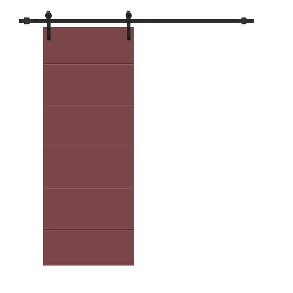 CALHOME Modern Classic 36 in. x 80 in. Maroon Stained Composite MDF Paneled Interior Sliding Barn Door with Hardware Kit