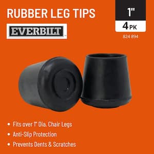 1 in. Black Rubber Leg Caps for Table, Chair, and Furniture Leg Floor Protection (4-Pack)