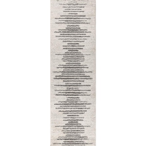 Aya Berber Stripe Geometric Cream/Gray 2 ft. x 8 ft. Runner Rug