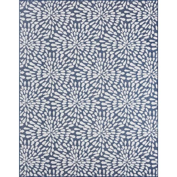 Tayse Rugs Eco Floral Navy 5 ft. x 8 ft. Indoor/Outdoor Area Rug