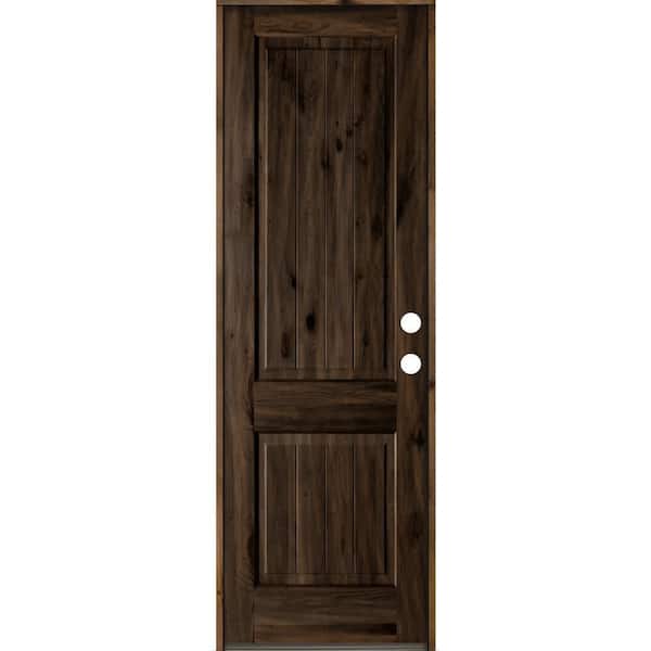 Krosswood Doors 30 in. x 96 in. Rustic Knotty Alder Square Top V-Grooved Left-Hand/Inswing Black Stain Wood Prehung Front Door