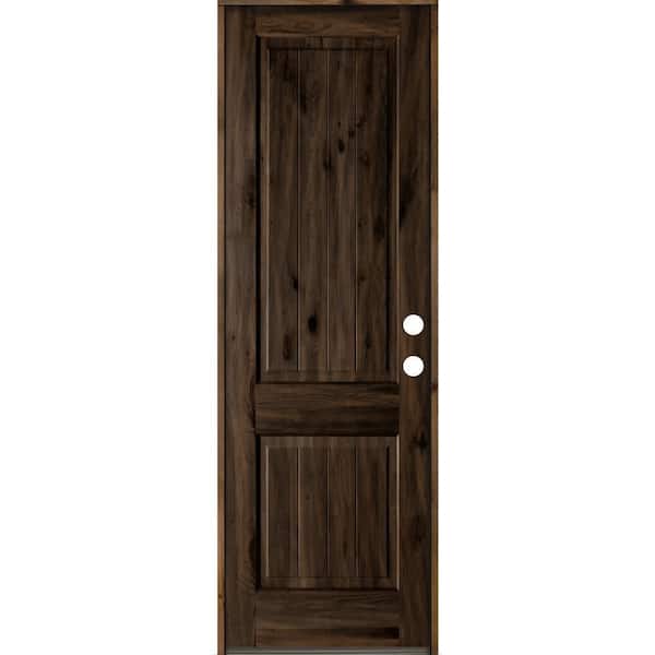 Krosswood Doors 32 in. x 96 in. Rustic Knotty Alder Square Top V-Grooved Left-Hand/Inswing Black Stain Wood Prehung Front Door