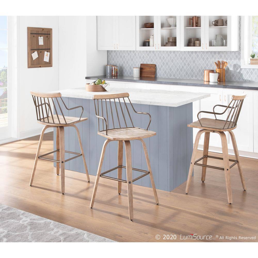 Preston White Washed Wood and Metal Swivel Counter Stool